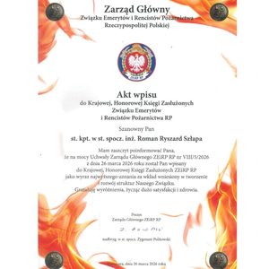 Akt Wpisu do Krajowej „Honorowej Księgi Zasłużonych”